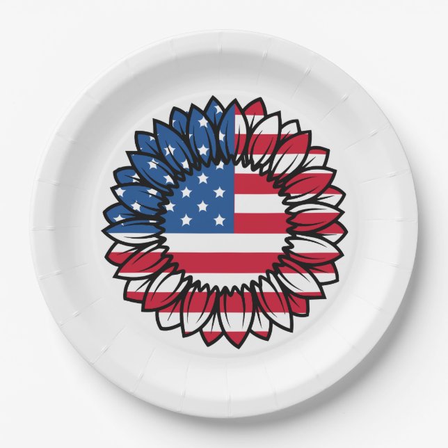 American Flag Sunflower-32222 Paper Plate (Front)