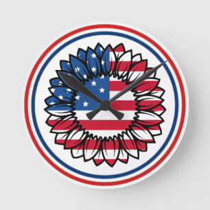 American Flag Sunflower-32222 Round Clock