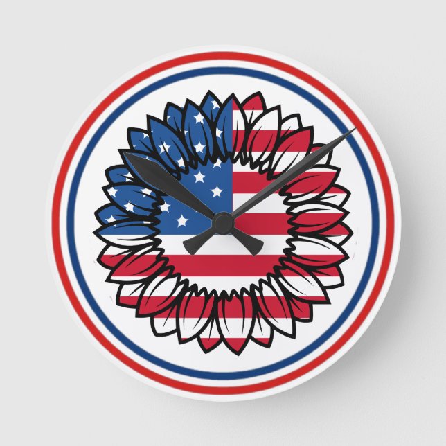 American Flag Sunflower-32222 Round Clock (Front)
