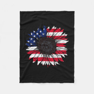 American flag sunflower 4th of july independence fleece blanket