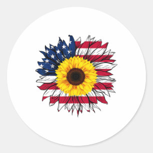 American Flag Sunflower 4th Of July Independence U Classic Round Sticker