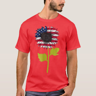 American Flag Sunflower 4th of July Independence U T-Shirt