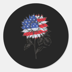 American Flag Sunflower Esthetic 4th of July Classic Round Sticker