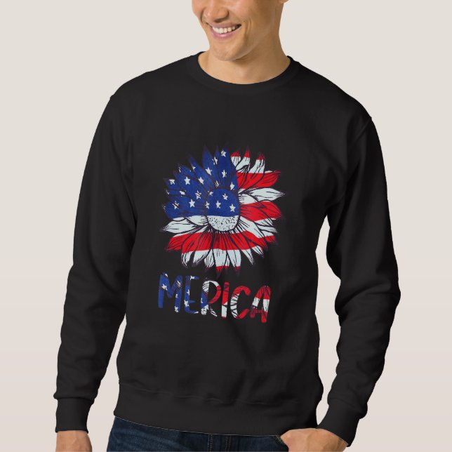 American Flag Sunflower For 4th Of July Sweatshirt (Front)