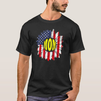 American Flag Sunflower Graphic 4th of July  Mom T-Shirt