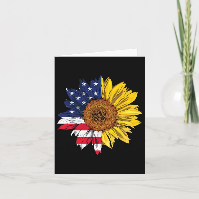 American Flag Sunflower Independence 4th Of July P Card (Front)