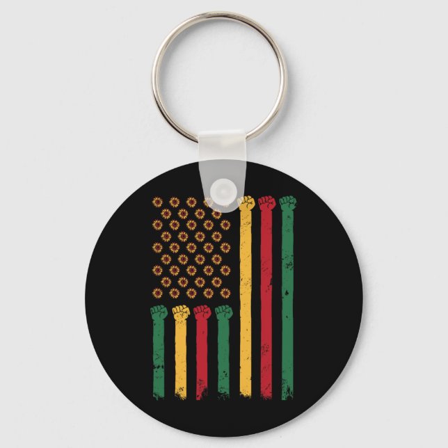 American Flag Sunflower Juneteenth Blm Black Histo Key Ring (Front)