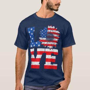 American Flag Sunflower Love 4th Of July Women T-Shirt