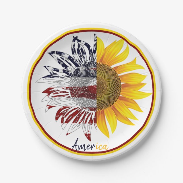 American flag sunflower paper plate (Front)