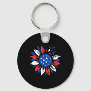 American Flag Sunflower Red White Blue 4th Of July Key Ring