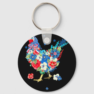 American Flag Sunflower Red White Blue 4th Of July Key Ring