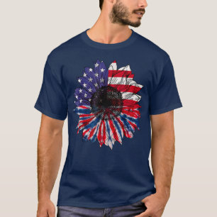 American Flag Sunflower Red White Blue Tie Dye 4th T-Shirt