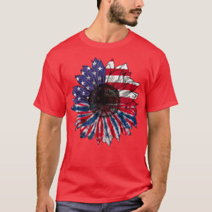 American Flag Sunflower Red White Blue Tie Dye 4th T-Shirt