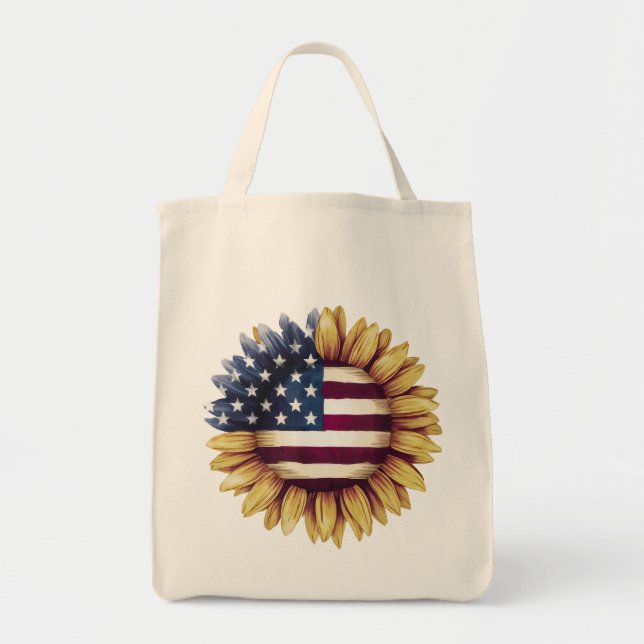 American Flag Sunflower Tote Bag (Front)