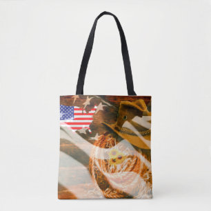 American Flag Sunrays Cowboy Hat Lasso Tote Bag