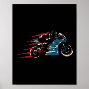 American Flag Super Bike Moto Gp 4th Of July Dirt  Poster