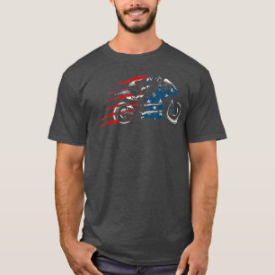 American Flag Super Bike Moto GP 4th of July Dirt  T-Shirt