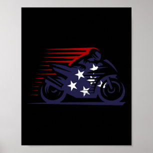 American Flag Super Bike Moto Gp Independence Day Poster