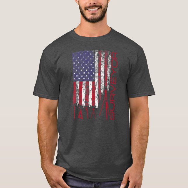 American Flag Surveyors Tool 4th of July T-Shirt (Front)