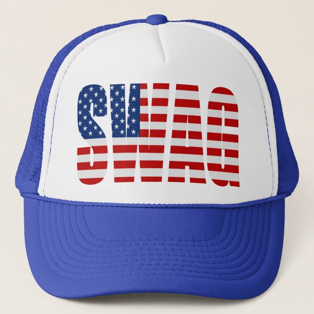 American Flag SWAG Blue Mesh Snapback Trucker Hat (Front)