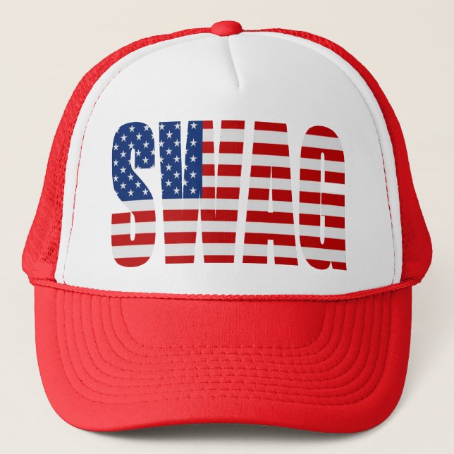 American Flag SWAG Red Mesh Snapback Trucker Hat (Front)
