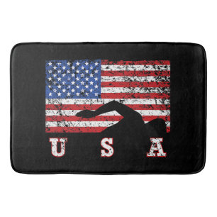 American Flag Swimming USA Gift Swim Team Premium Bath Mat