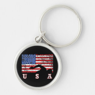 American Flag Swimming USA Gift Swim Team Premium Key Ring