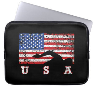 American Flag Swimming USA Gift Swim Team Premium Laptop Sleeve