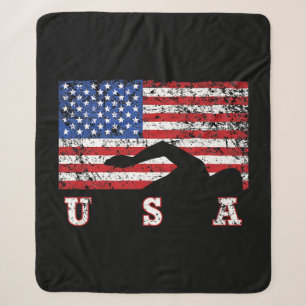 American Flag Swimming USA Gift Swim Team Premium Sherpa Blanket