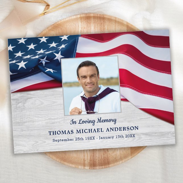 American Flag Sympathy Veteran Memorial Funeral Thank You Card (Creator Uploaded)