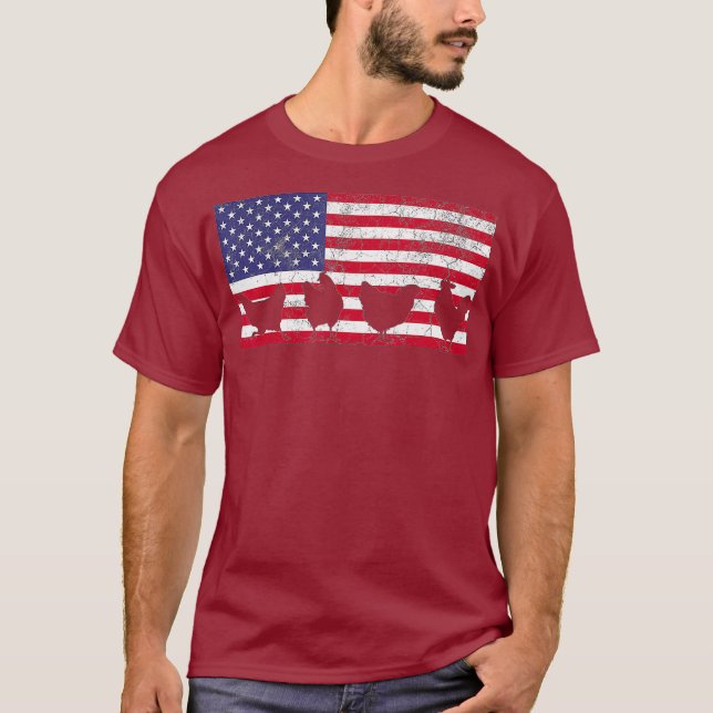 American Flag T Shirt Chicken USA 4th of July (Front)