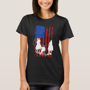 American Flag Team Roping Horse 4th Of July Patrio T-Shirt