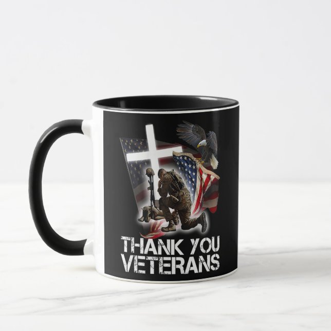 American Flag Thank you Veterans Proud Veteran  Mug (Left)