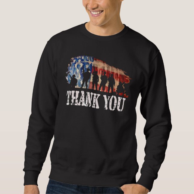 American Flag Thank You Veterans Proud Veteran Sweatshirt (Front)