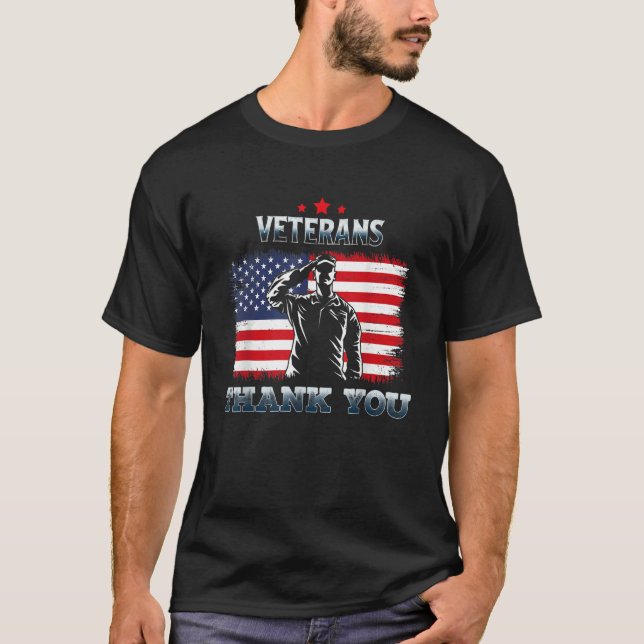 American Flag Thank you Veterans Proud Veteran T-Shirt (Front)