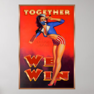 American Flag Theme Mask Together We Win War-time Poster