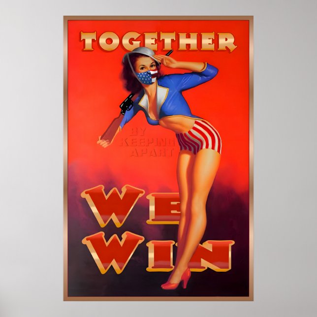 American Flag Theme Mask Together We Win War-time Poster (Front)