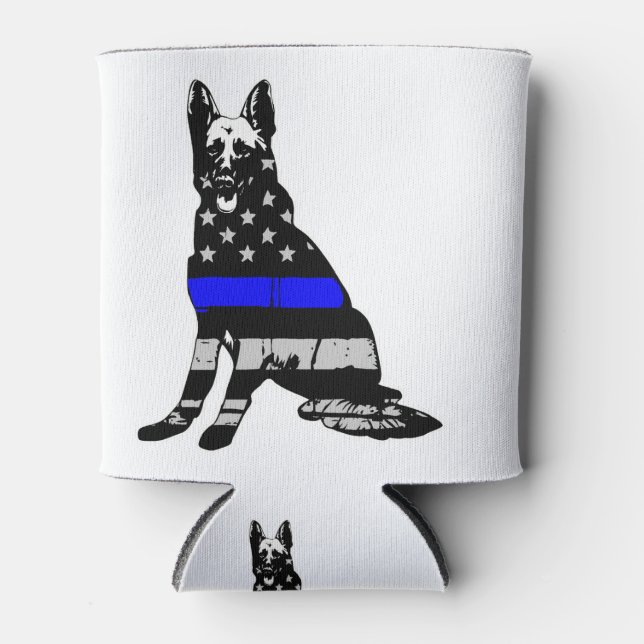 American Flag Thin Blue Line German Shepherd Can Cooler (Front)