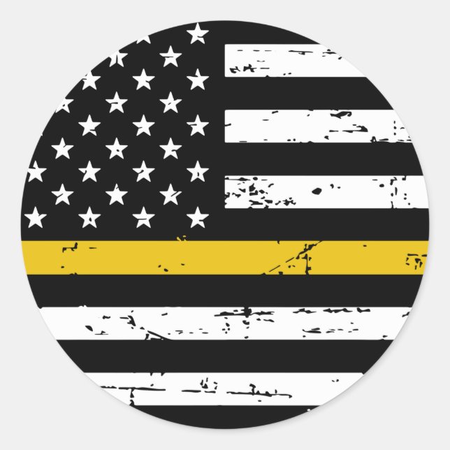 American Flag Thin Gold Line Classic Round Sticker (Front)