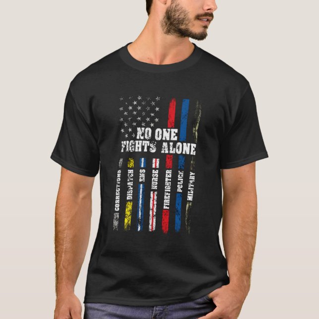 American Flag Thin Line Police Fire Military Nurse T-Shirt (Front)