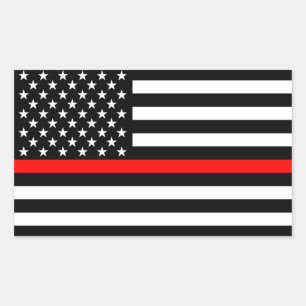 American Flag Thin Red Line Memorial Symbolic on Rectangular Sticker