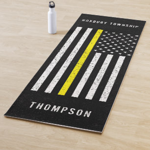 American Flag Thin Yellow Line Distressed Name Yoga Mat
