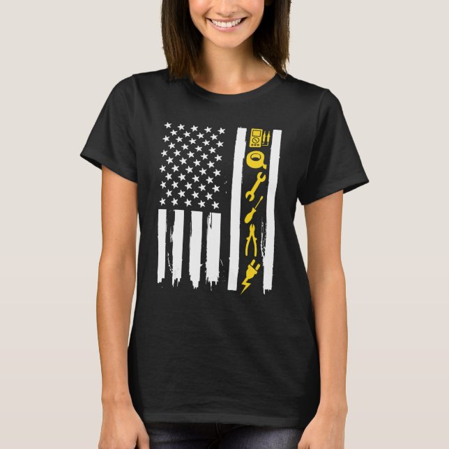 American Flag Tools Electrical Electric Electricia T-Shirt (Front)