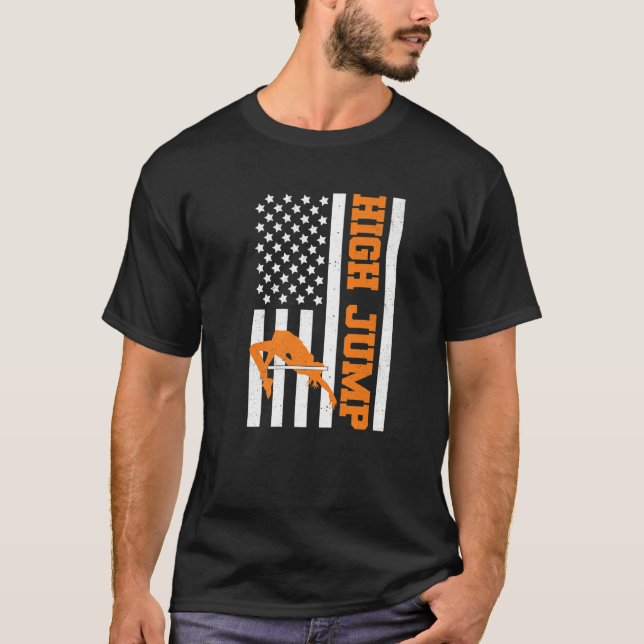 American Flag Track And Field High Jump USA High J T-Shirt (Front)