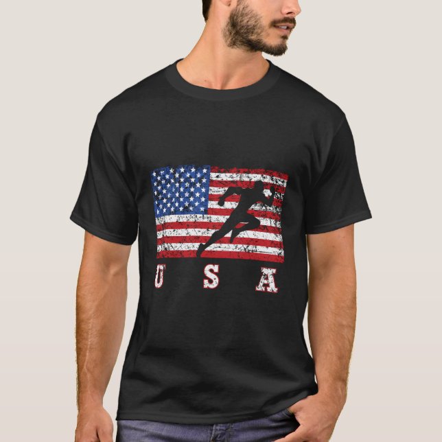 American Flag Track Field Usa Track Team T-Shirt (Front)