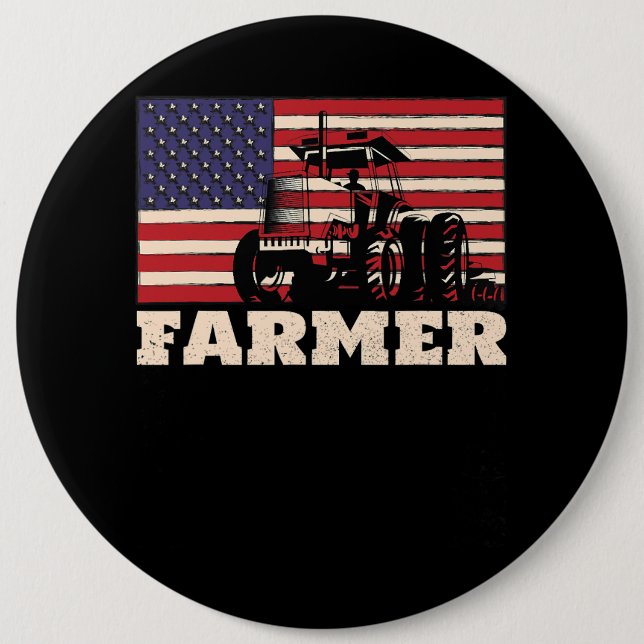 American Flag Tractor 6 Cm Round Badge (Front)