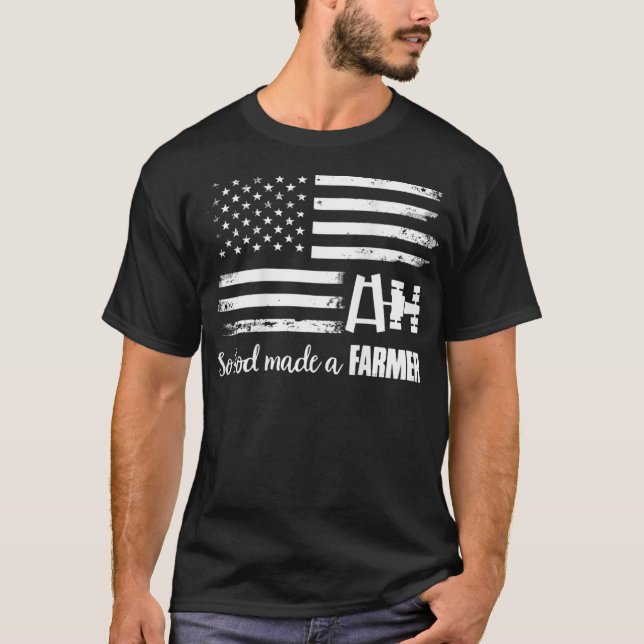 American Flag Tractor So God Made A Farmer T-Shirt (Front)