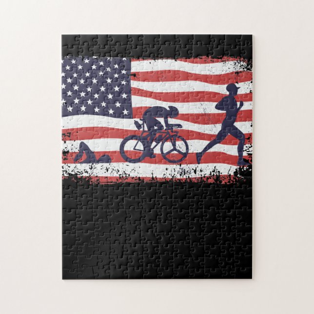 American flag Triathlon Jigsaw Puzzle (Vertical)
