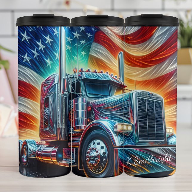 American Flag Truck Chrome Energy Thermal Tumbler (Creator Uploaded)