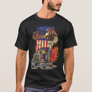 American Flag Truck Driver Trucker 4th of July Eag T-Shirt